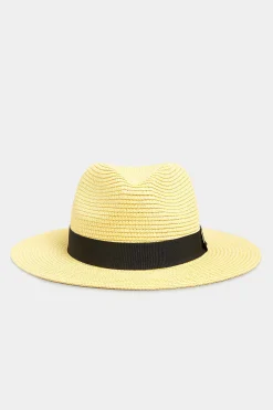 M&Co Yours Yours Yellow Straw Fedora Hat>Women Hats
