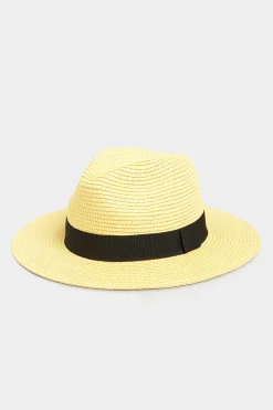 M&Co Yours Yours Yellow Straw Fedora Hat>Women Hats
