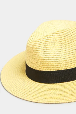 M&Co Yours Yours Yellow Straw Fedora Hat><noscript><img width=