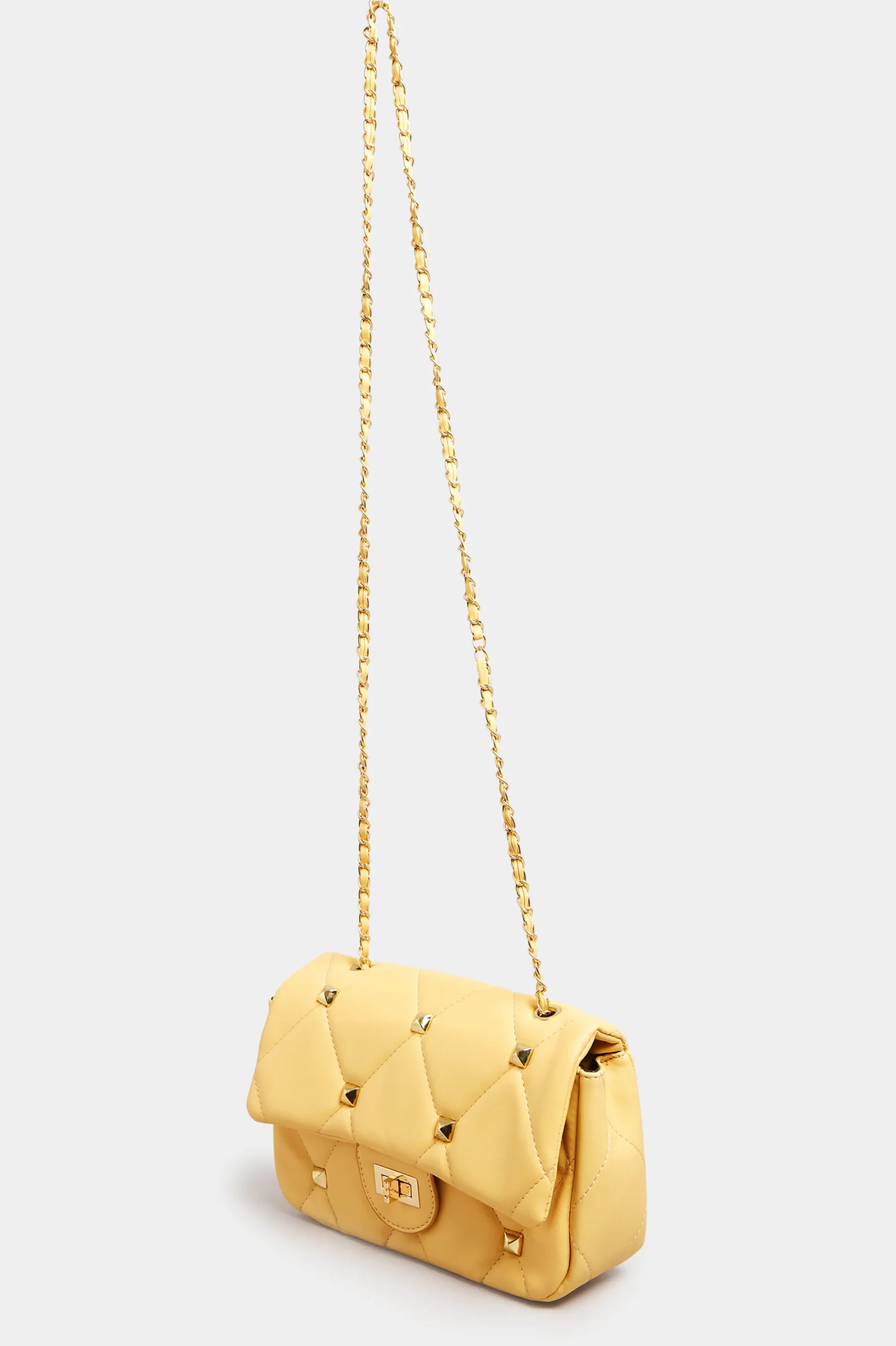 M&Co Yours Yours Yellow Studded Quilted Chain Bag>Women Bags