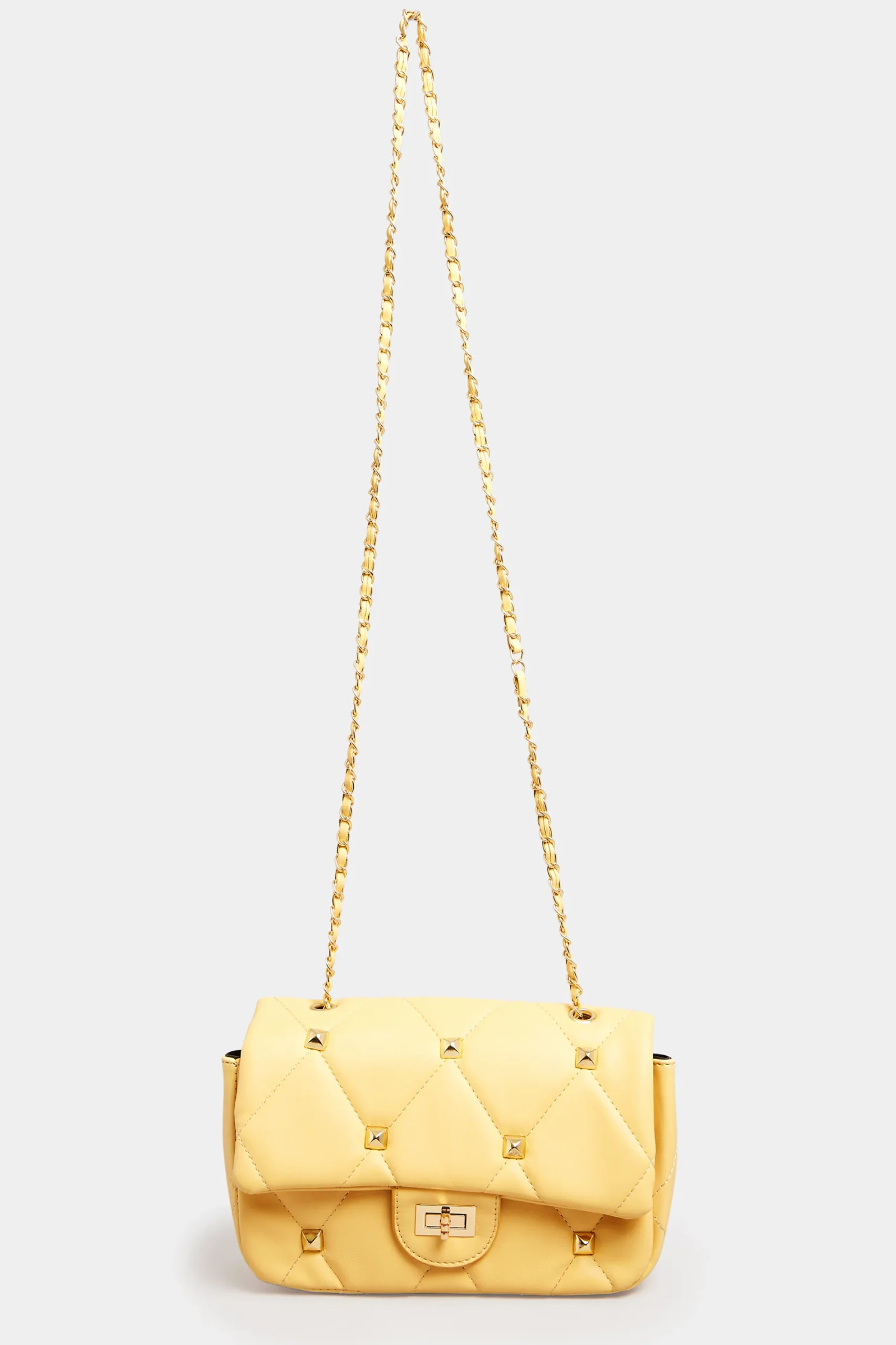 M&Co Yours Yours Yellow Studded Quilted Chain Bag>Women Bags